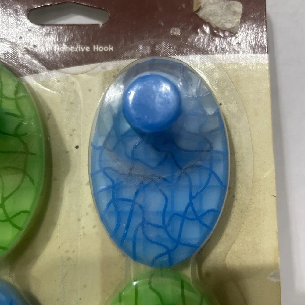 4 Pc Self Adhesive Hooks Vintage Green Blue Cracked Glass Style Geometric